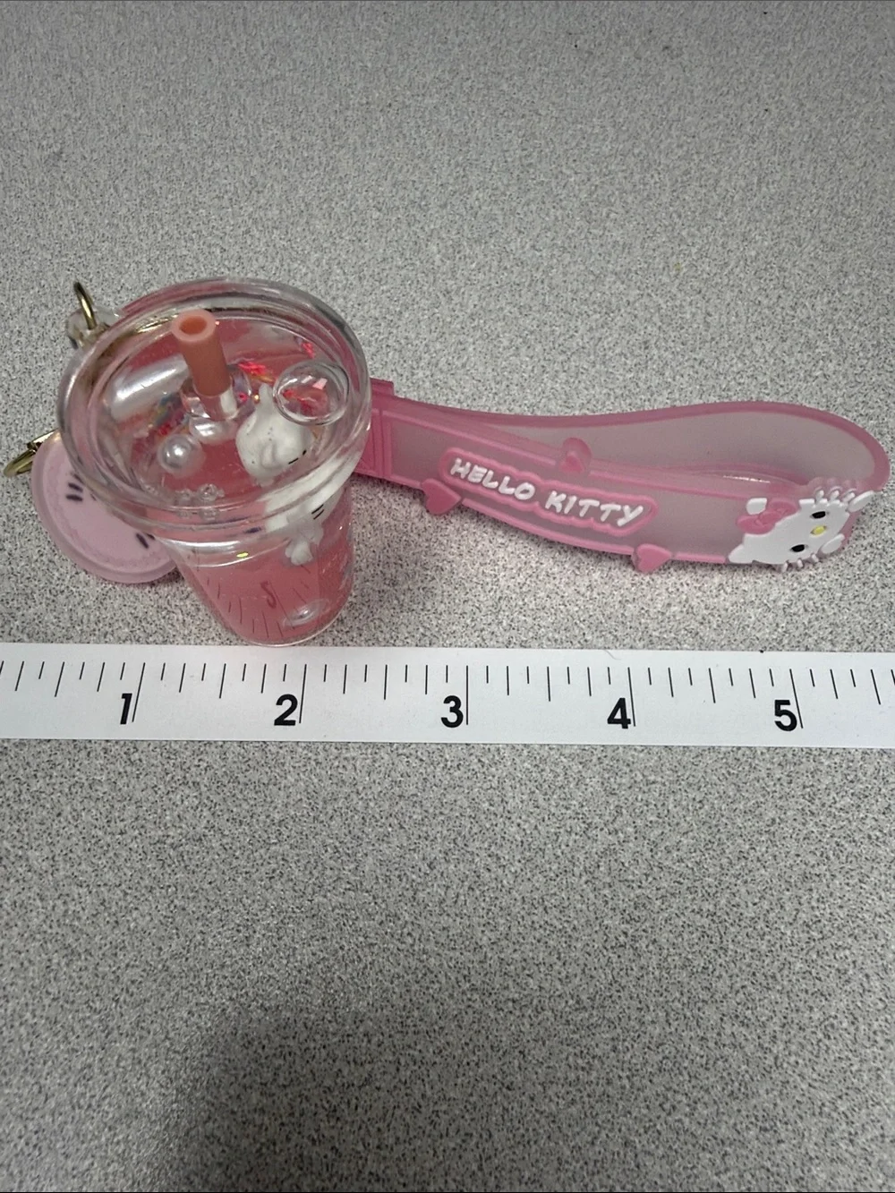 Hello Kitty Pink and Gold Charm Keychain with Cup and Tag